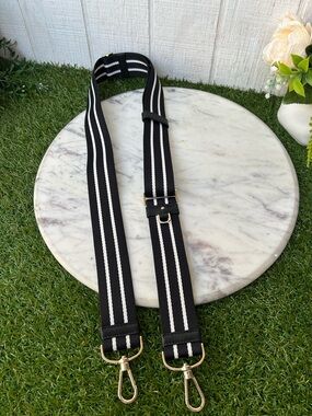 Kate Spadr Adjustable Black and White Striped Bag Strap with Gold Hardware , NEW